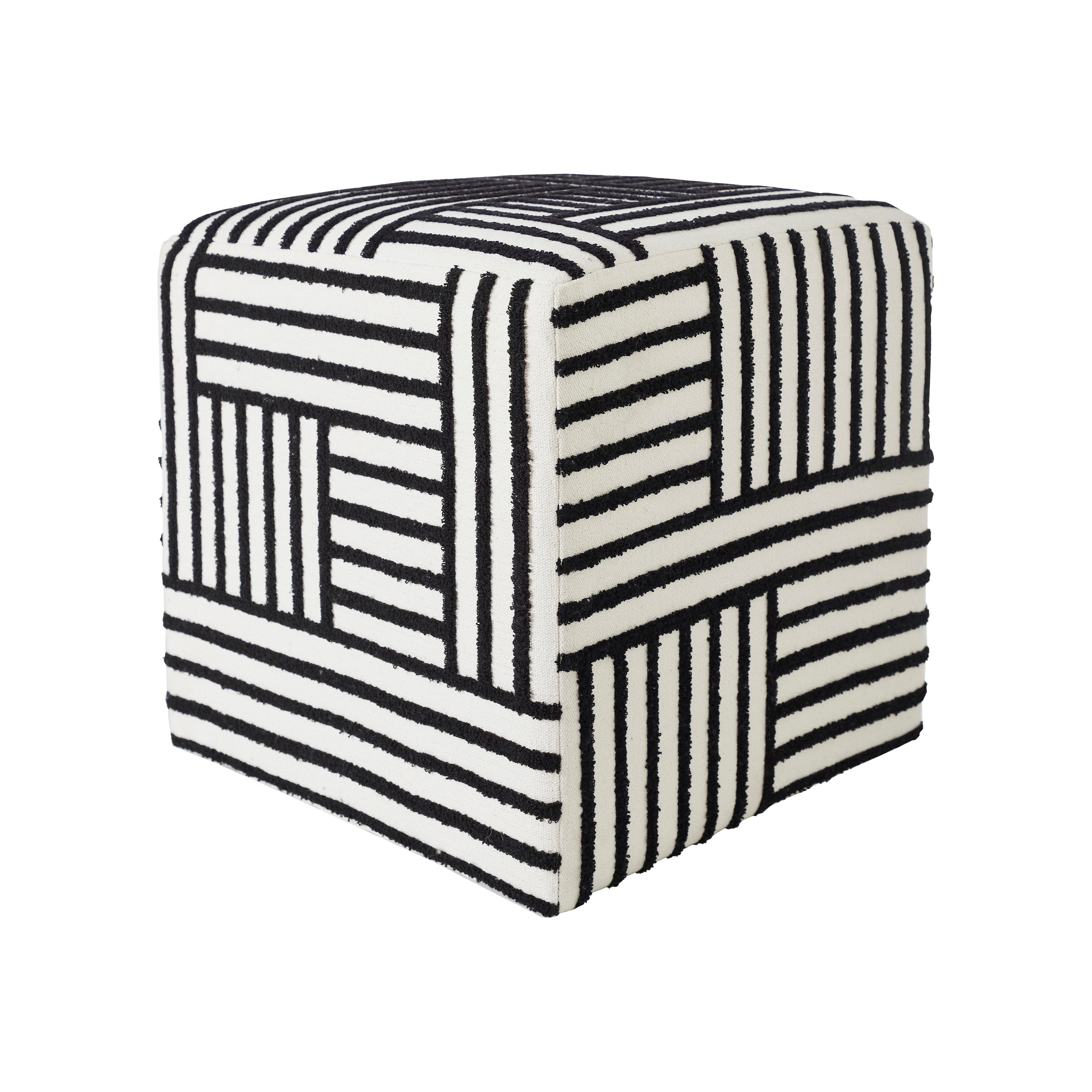 Monti Indoor Cotton Canvas Cube Ottoman, Black-Cube Ottoman-DECOROLALA