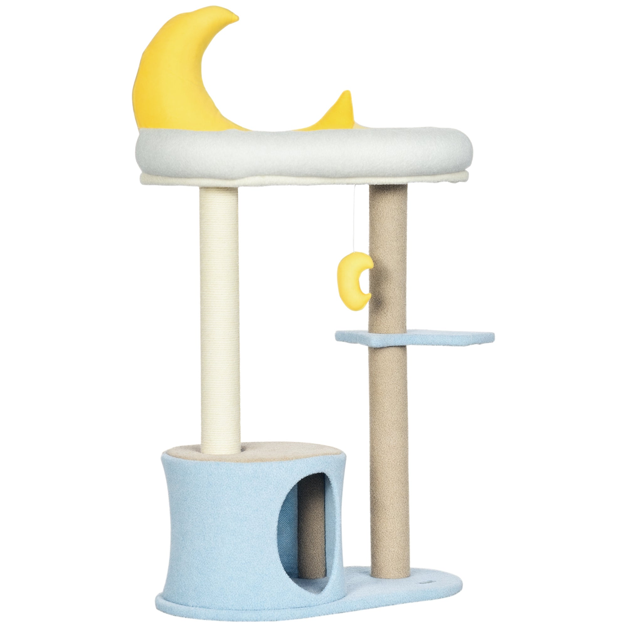 Moon Cat Tower - 41" Blue Teddy Fleece Cat Tree with Condo-Cats-DECOROLALA