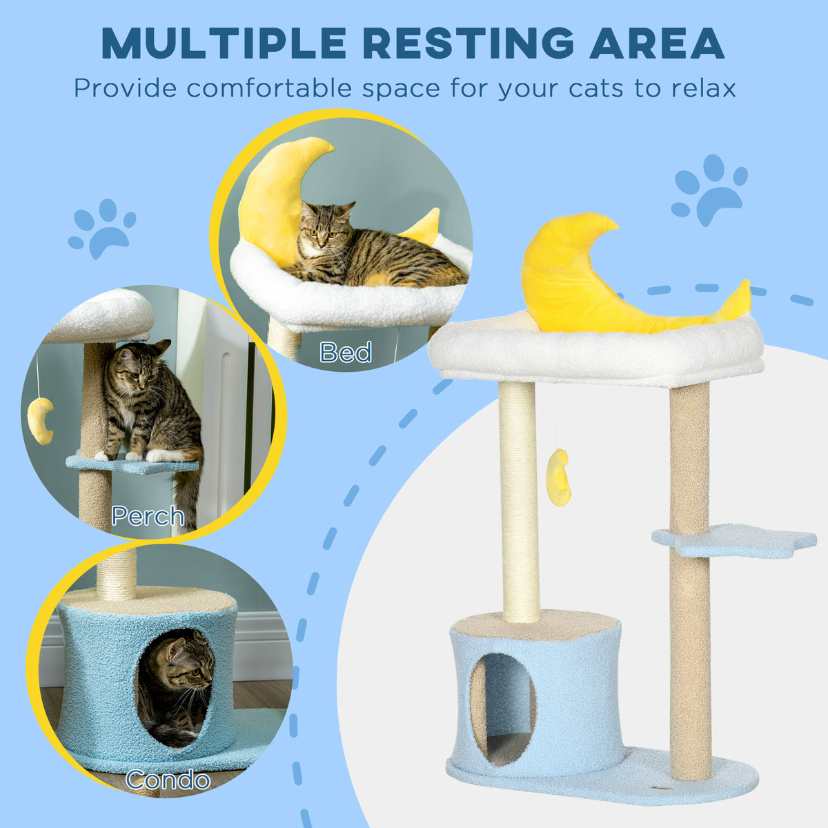 Moon Cat Tower - 41" Blue Teddy Fleece Cat Tree with Condo-Cats-DECOROLALA