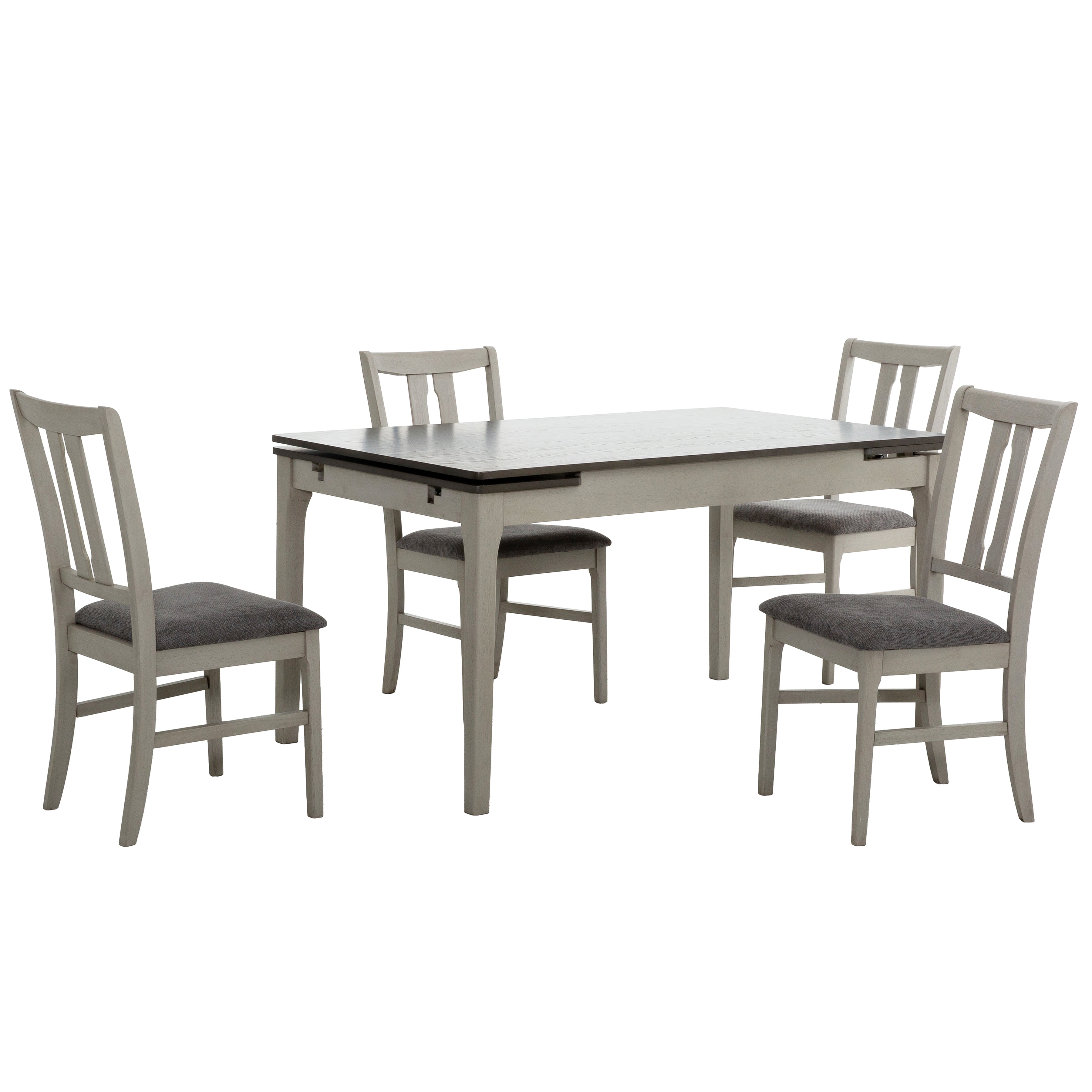 Moore 5-Piece Extendable Dining Set - Gray Rubberwood 59-83"W-Dining Set-DECOROLALA
