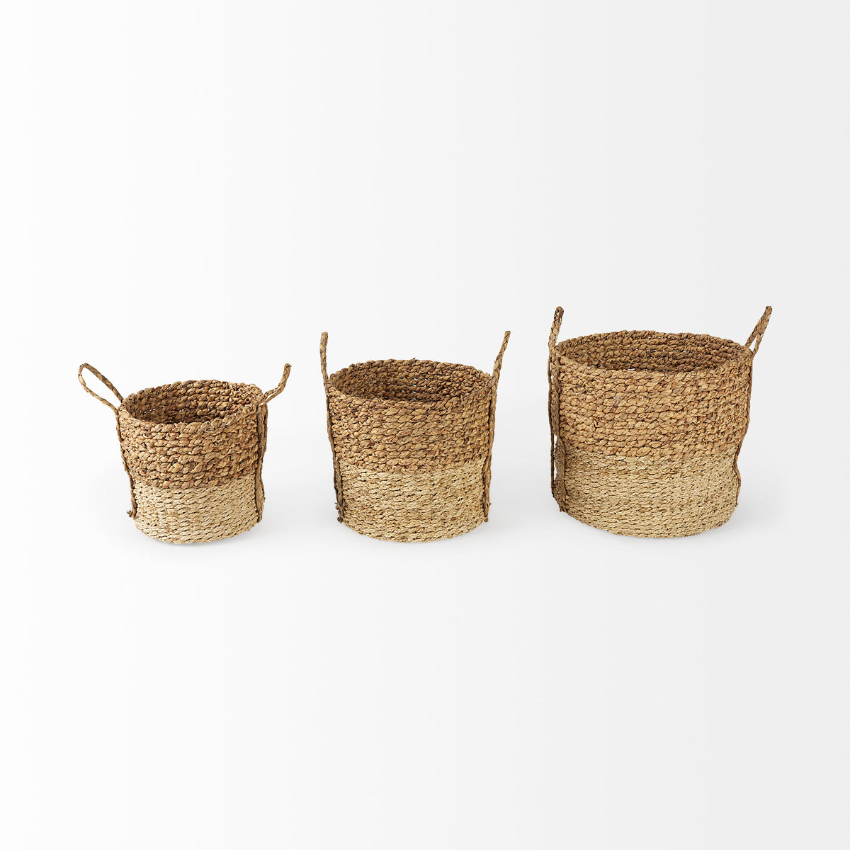 Morocco Round Baskets - Set of 3 Brown Two-Tone-Decorative Baskets-DECOROLALA