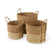 Morocco Round Baskets - Set of 3 Brown Two-Tone-Decorative Baskets-DECOROLALA