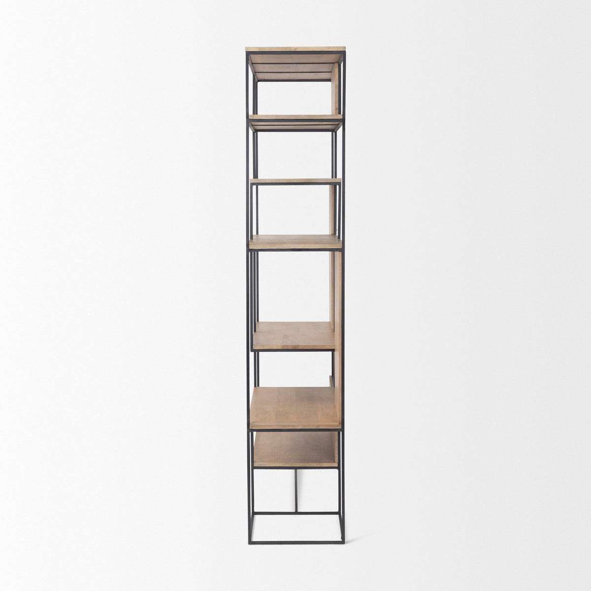 Morris 47.0L x 15.0W x 75.0H Light Brown Wood w/ Black Metal Frame 6-Tier Shelving Unit-Shelving-DECOROLALA