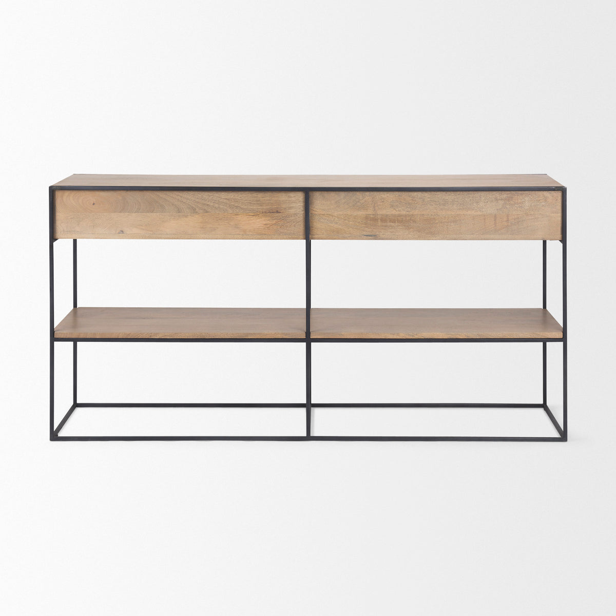 Morris I 63L x 15W x 31H Wood w/ Silver Metal Frame 2 Drawer Console Table-Media Console-DECOROLALA