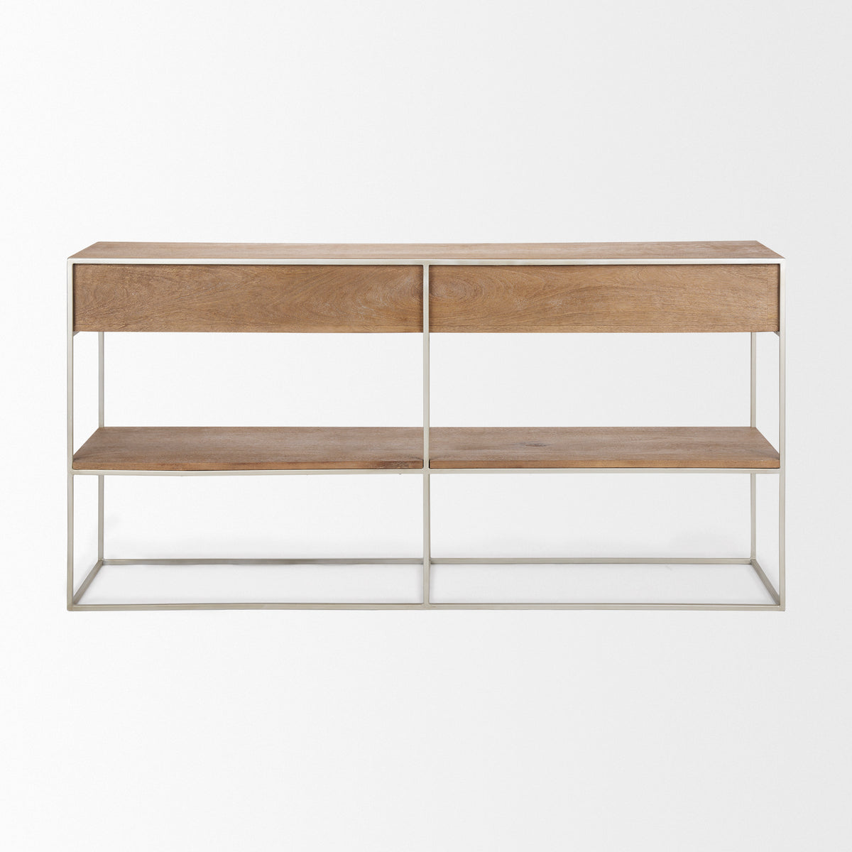 Morris I 63L x 15W x 31H Wood w/ Silver Metal Frame 2 Drawer Console Table-Media Console-DECOROLALA