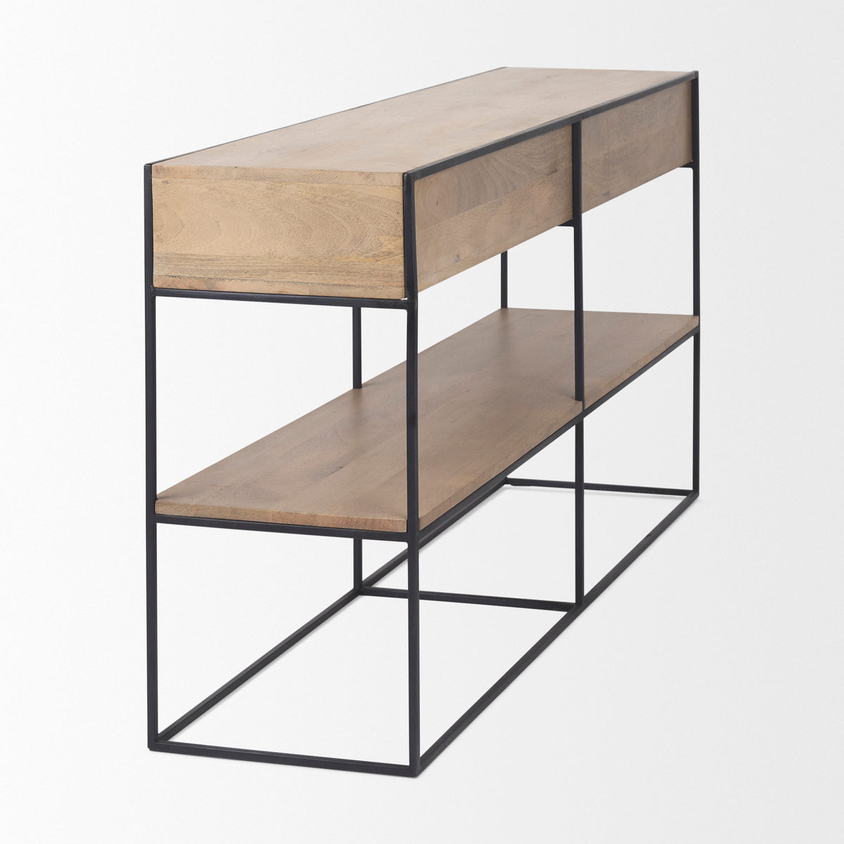 Morris I 63L x 15W x 31H Wood w/ Silver Metal Frame 2 Drawer Console Table-Media Console-DECOROLALA