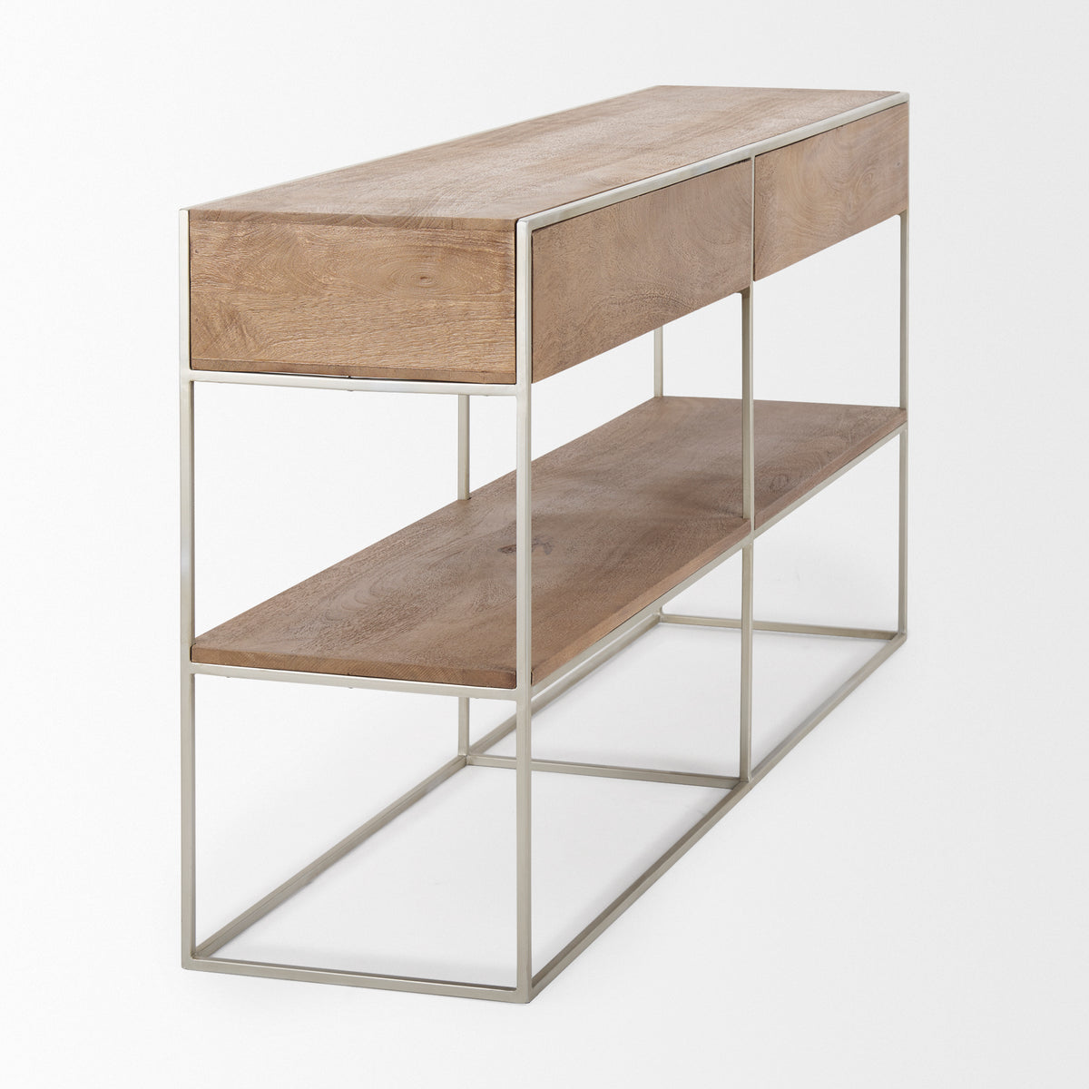 Morris I 63L x 15W x 31H Wood w/ Silver Metal Frame 2 Drawer Console Table-Media Console-DECOROLALA
