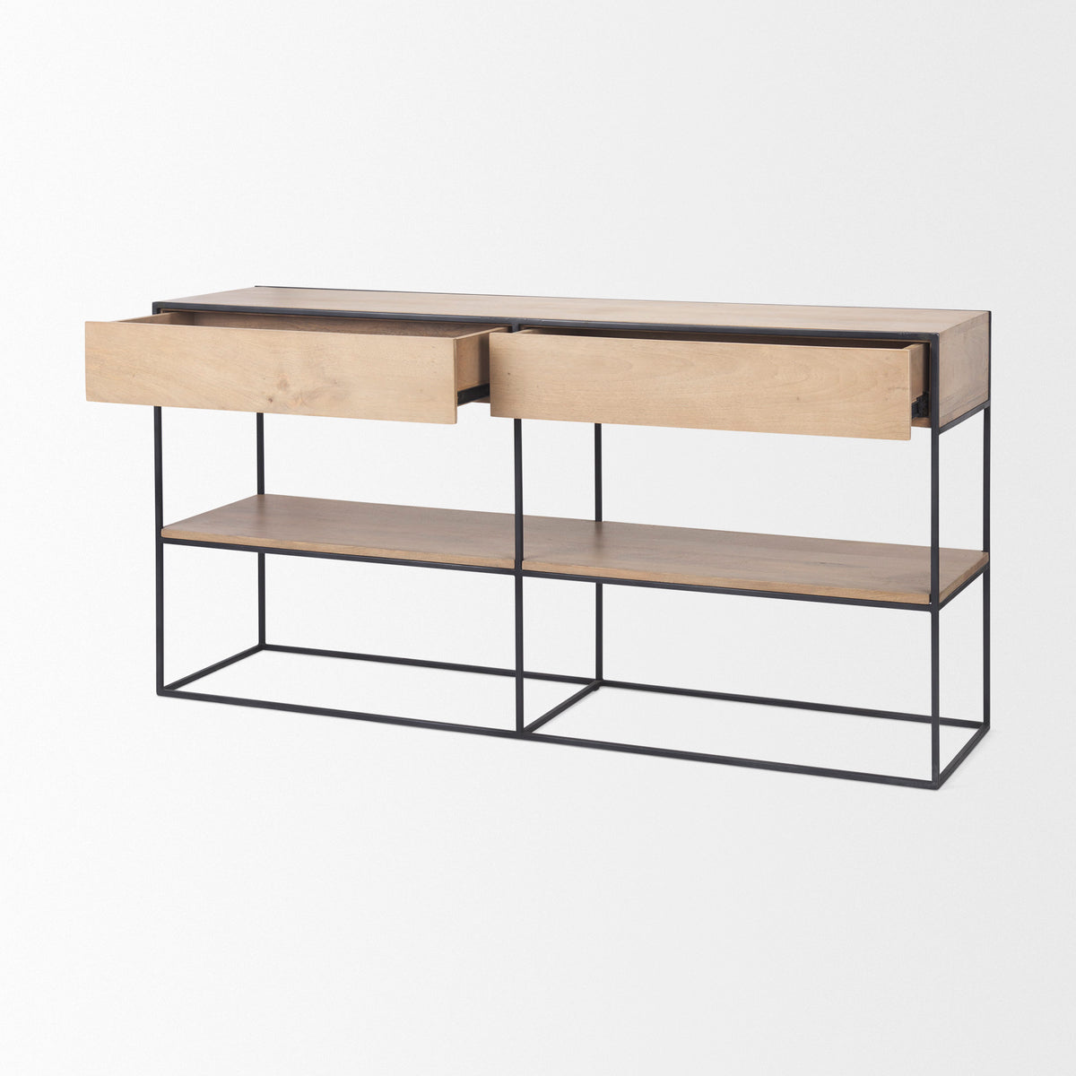 Morris I 63L x 15W x 31H Wood w/ Silver Metal Frame 2 Drawer Console Table-Media Console-DECOROLALA