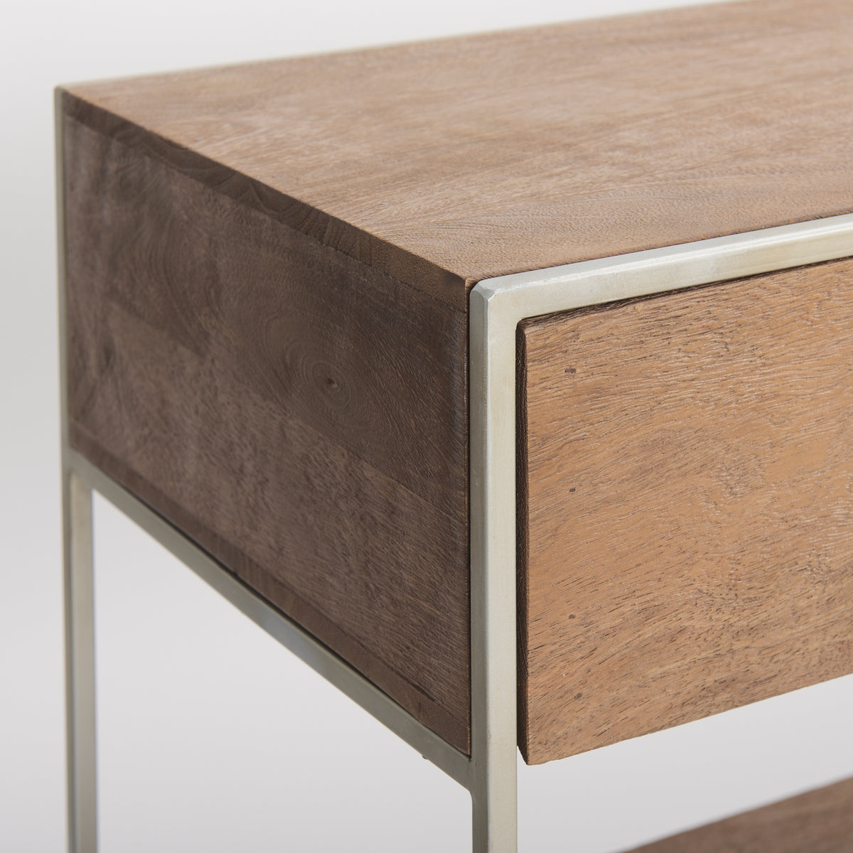 Morris I 63L x 15W x 31H Wood w/ Silver Metal Frame 2 Drawer Console Table-Media Console-DECOROLALA