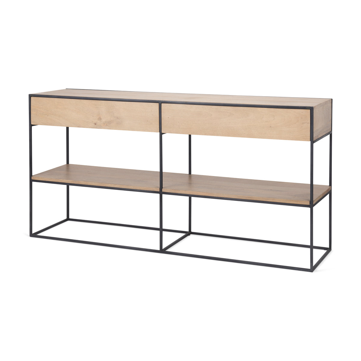 Morris I 63L x 15W x 31H Wood w/ Silver Metal Frame 2 Drawer Console Table-Media Console-DECOROLALA