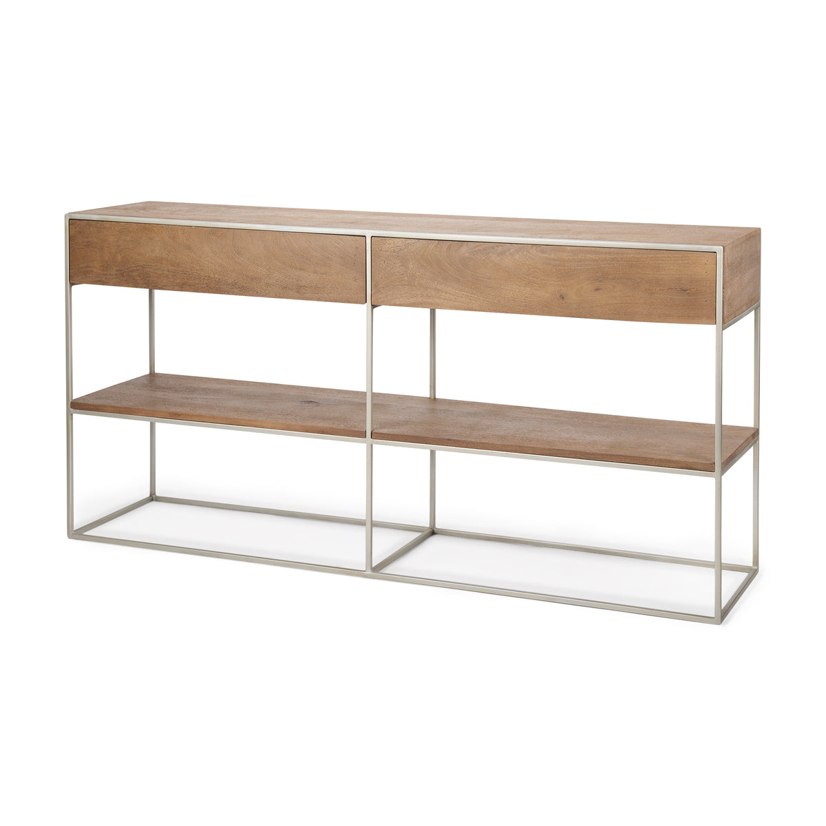 Morris I 63L x 15W x 31H Wood w/ Silver Metal Frame 2 Drawer Console Table-Media Console-DECOROLALA