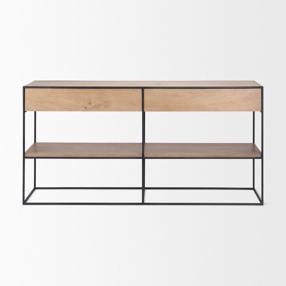 Morris I 63L x 15W x 31H Wood w/ Silver Metal Frame 2 Drawer Console Table-Media Console-DECOROLALA