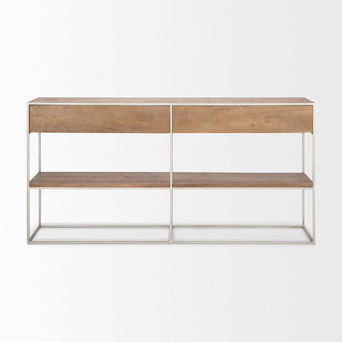Morris I 63L x 15W x 31H Wood w/ Silver Metal Frame 2 Drawer Console Table-Media Console-DECOROLALA