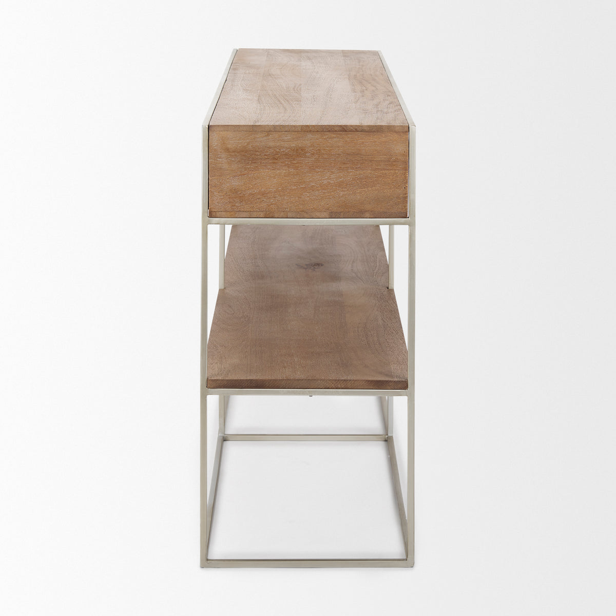 Morris I 63L x 15W x 31H Wood w/ Silver Metal Frame 2 Drawer Console Table-Media Console-DECOROLALA