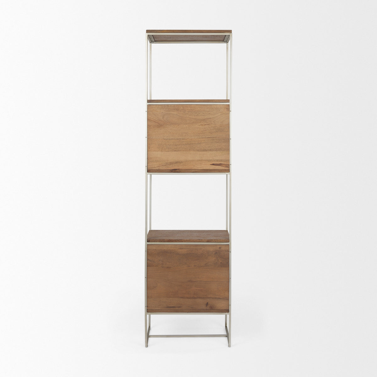 Morris II 19.75 x 15 x 72.5 Wood and Silver Metal Frame 4 Shelf Shelving Unit-Shelving-DECOROLALA