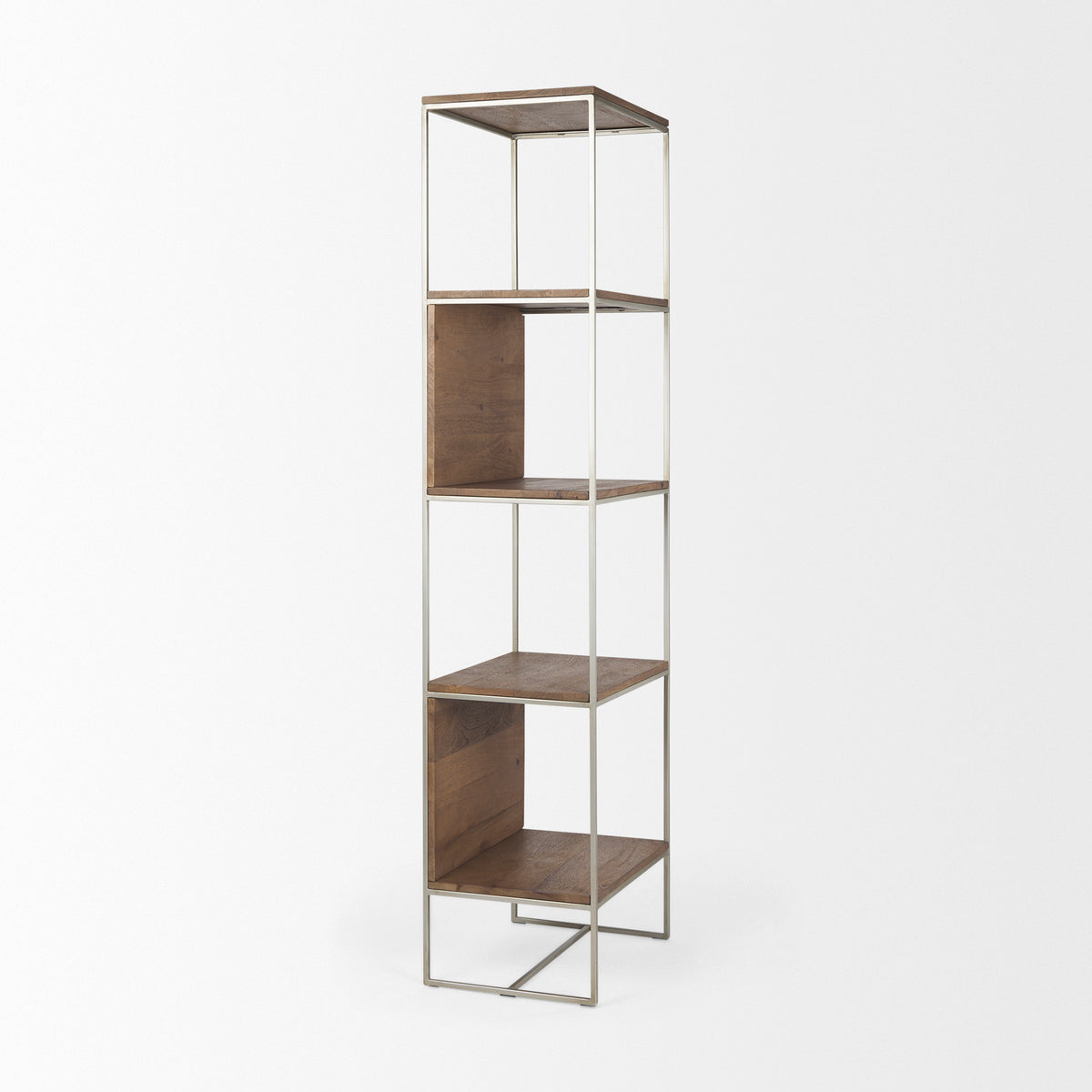 Morris II 19.75 x 15 x 72.5 Wood and Silver Metal Frame 4 Shelf Shelving Unit-Shelving-DECOROLALA