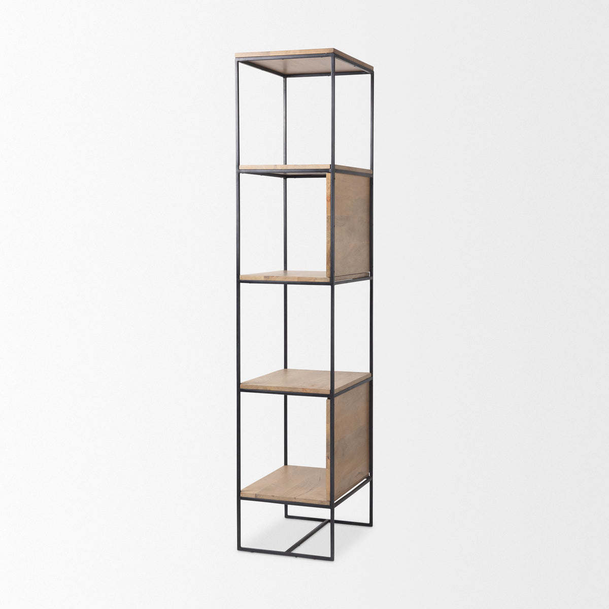 Morris II 19.75 x 15 x 72.5 Wood and Silver Metal Frame 4 Shelf Shelving Unit-Shelving-DECOROLALA
