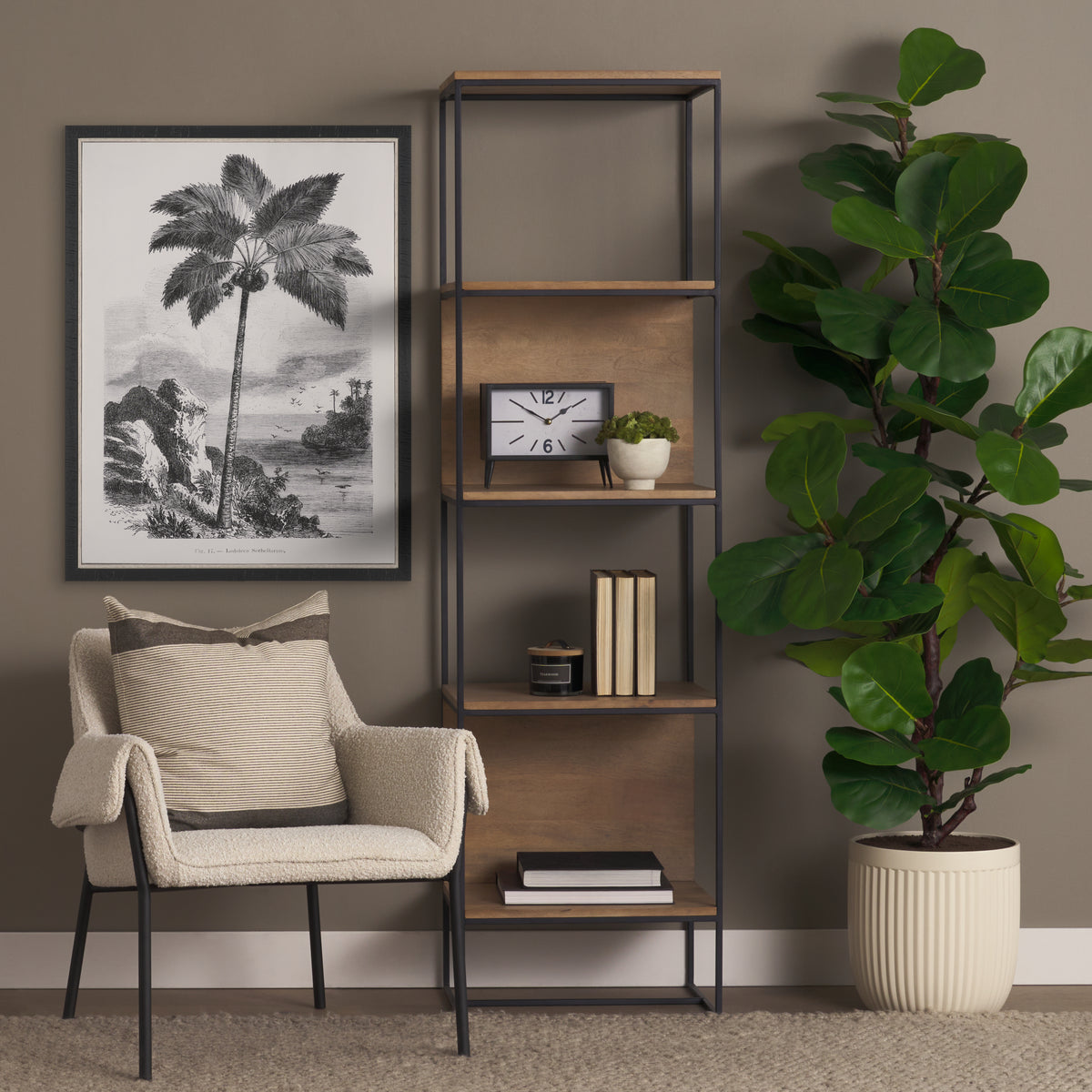Morris II 19.75 x 15 x 72.5 Wood and Silver Metal Frame 4 Shelf Shelving Unit-Shelving-DECOROLALA