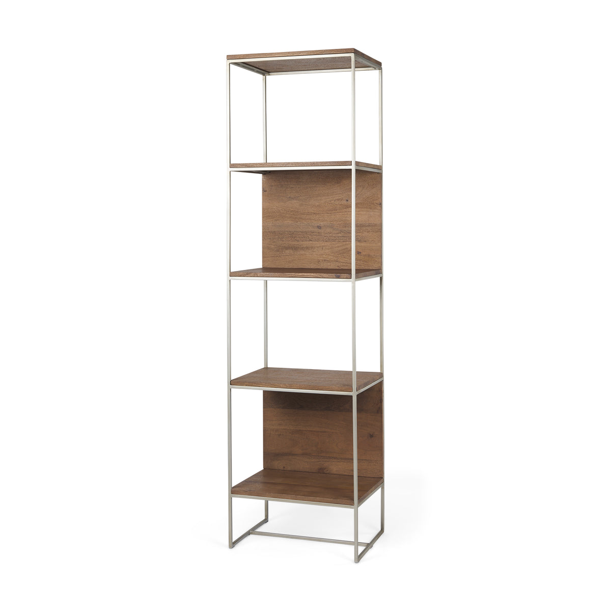 Morris II 19.75 x 15 x 72.5 Wood and Silver Metal Frame 4 Shelf Shelving Unit-Shelving-DECOROLALA