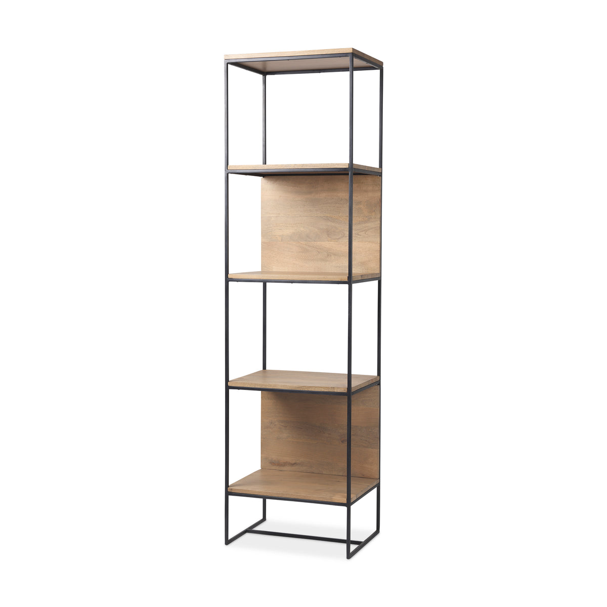 Morris II 19.75 x 15 x 72.5 Wood and Silver Metal Frame 4 Shelf Shelving Unit-Shelving-DECOROLALA