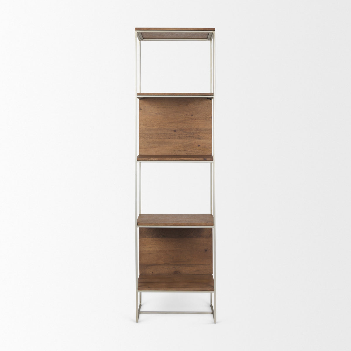 Morris II 19.75 x 15 x 72.5 Wood and Silver Metal Frame 4 Shelf Shelving Unit-Shelving-DECOROLALA