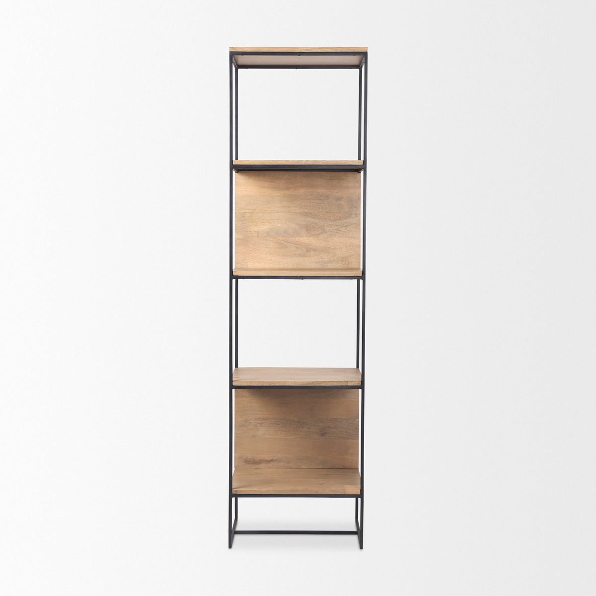Morris II 19.75 x 15 x 72.5 Wood and Silver Metal Frame 4 Shelf Shelving Unit-Shelving-DECOROLALA