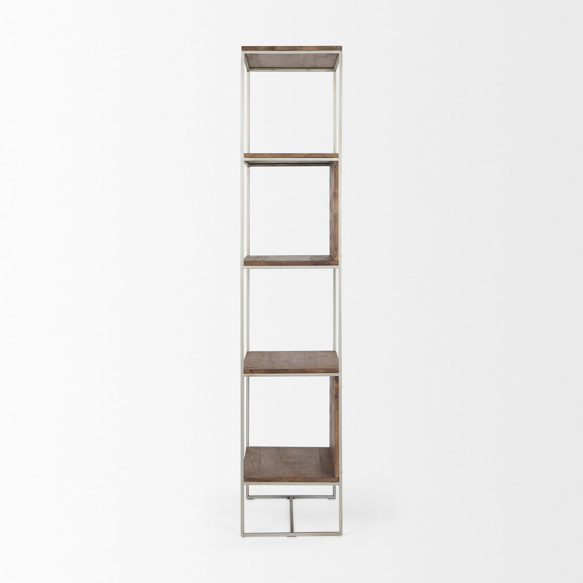 Morris II 19.75 x 15 x 72.5 Wood and Silver Metal Frame 4 Shelf Shelving Unit-Shelving-DECOROLALA