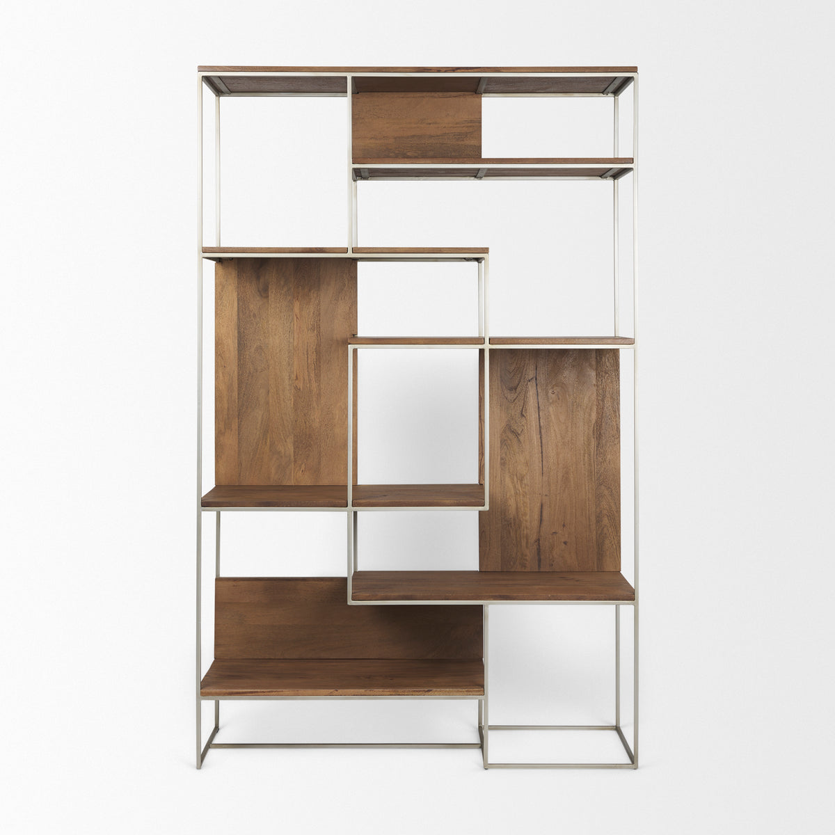 Morris III 47.25 X 15 X 75.5 Brown Wood and Silver Metal Frame 6 Shelf Shelving Unit-Shelving-DECOROLALA