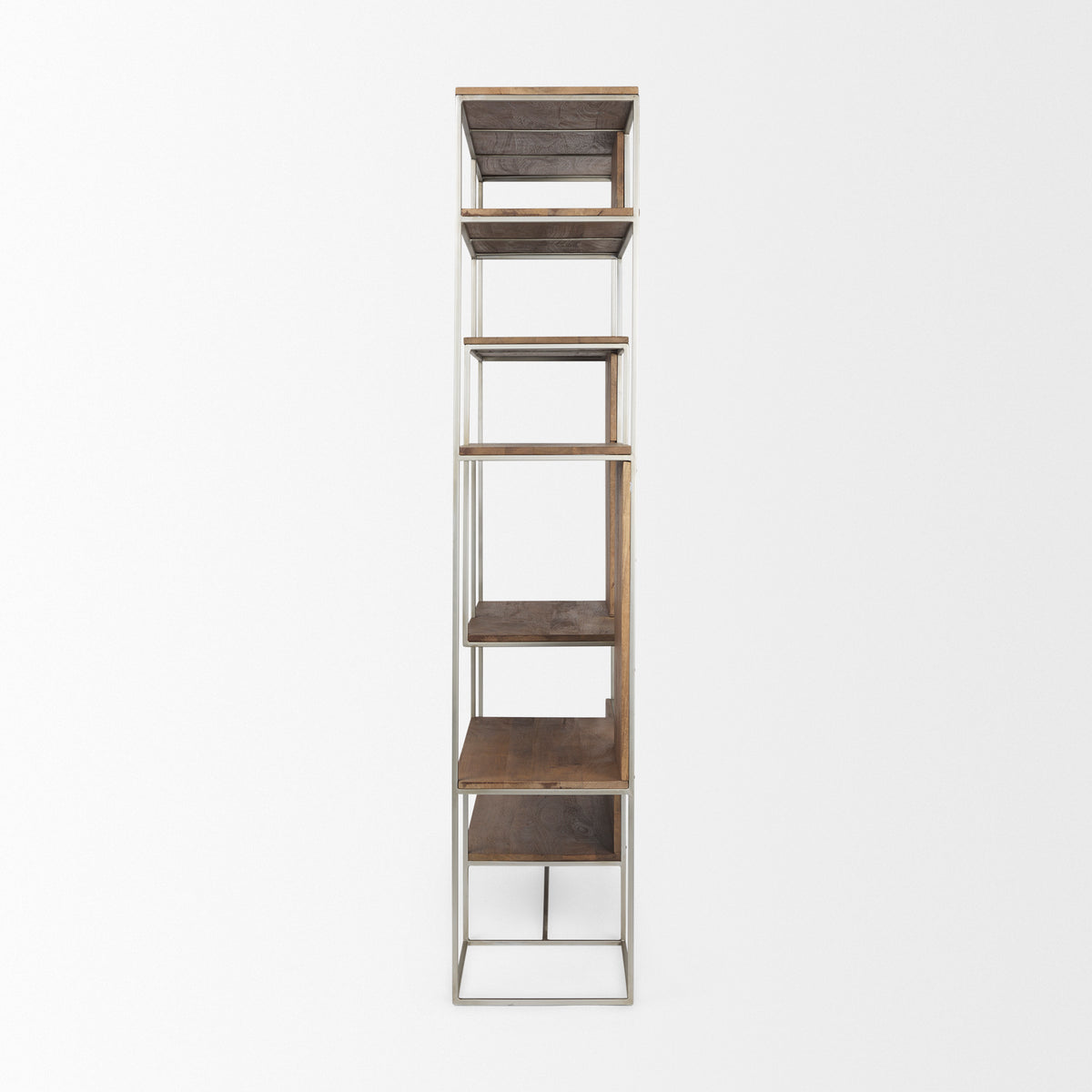 Morris III 47.25 X 15 X 75.5 Brown Wood and Silver Metal Frame 6 Shelf Shelving Unit-Shelving-DECOROLALA