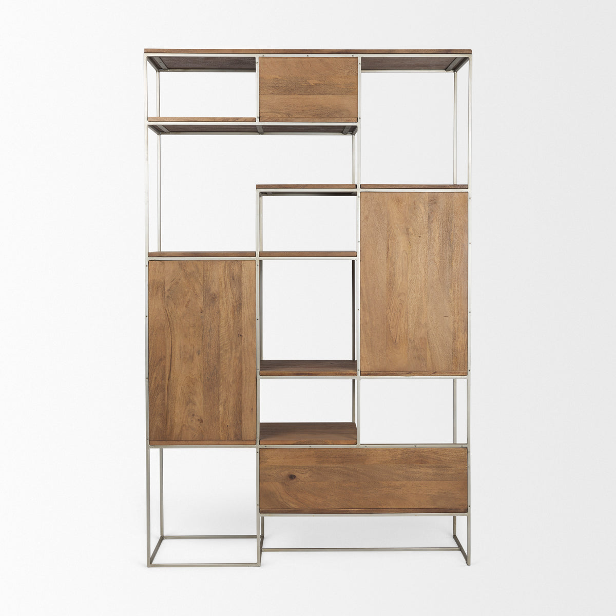 Morris III 47.25 X 15 X 75.5 Brown Wood and Silver Metal Frame 6 Shelf Shelving Unit-Shelving-DECOROLALA