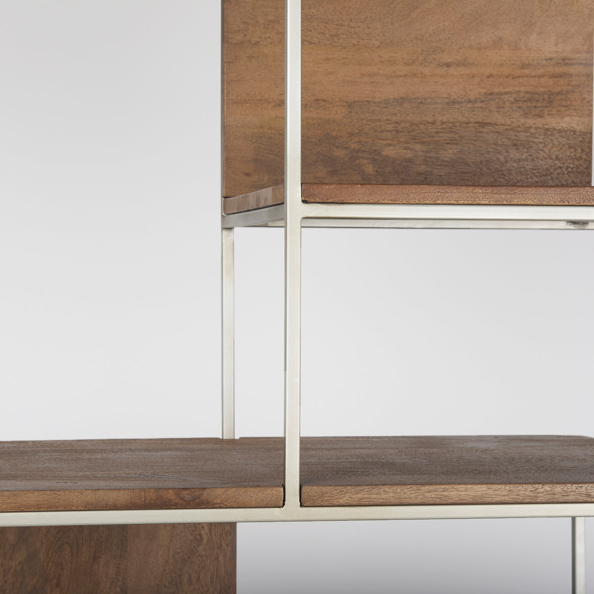 Morris III 47.25 X 15 X 75.5 Brown Wood and Silver Metal Frame 6 Shelf Shelving Unit-Shelving-DECOROLALA