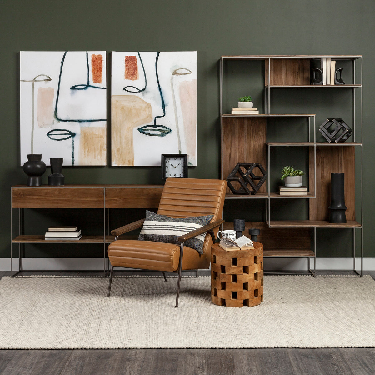 Morris III 47.25 X 15 X 75.5 Brown Wood and Silver Metal Frame 6 Shelf Shelving Unit-Shelving-DECOROLALA