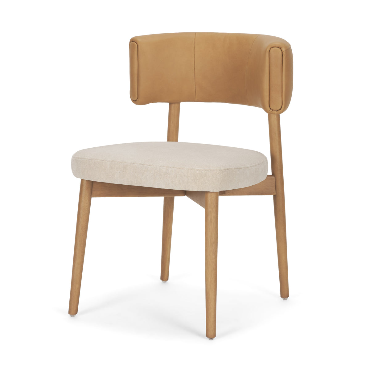 Motley Open Back Dining Side Chair | Cream Fabric w/ Brown Wood-Dining Chairs-DECOROLALA