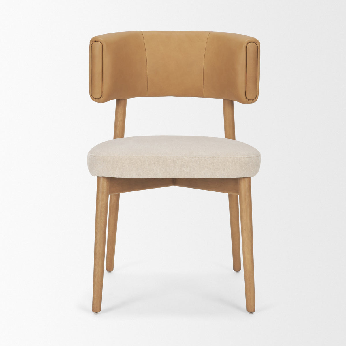 Motley Open Back Dining Side Chair | Cream Fabric w/ Brown Wood-Dining Chairs-DECOROLALA