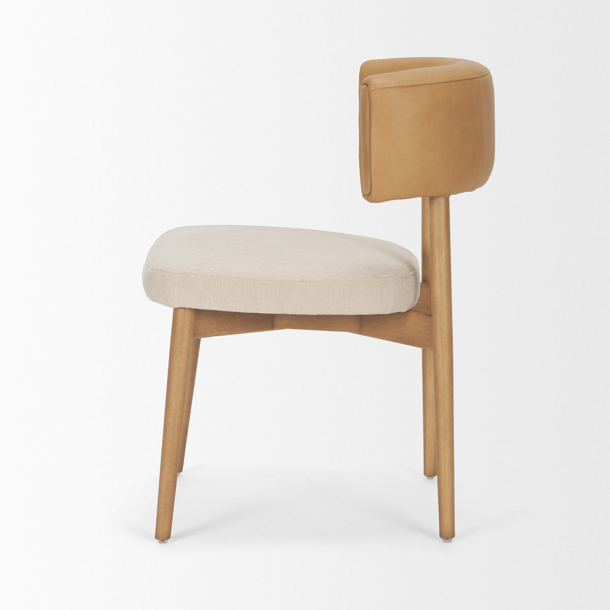 Motley Open Back Dining Side Chair | Cream Fabric w/ Brown Wood-Dining Chairs-DECOROLALA