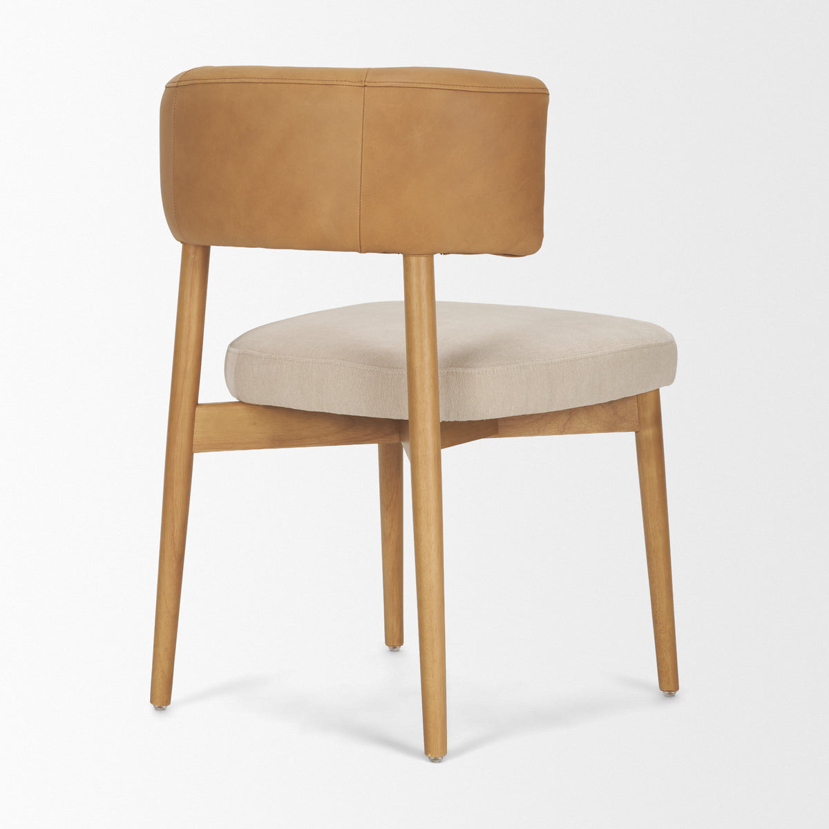 Motley Open Back Dining Side Chair | Cream Fabric w/ Brown Wood-Dining Chairs-DECOROLALA