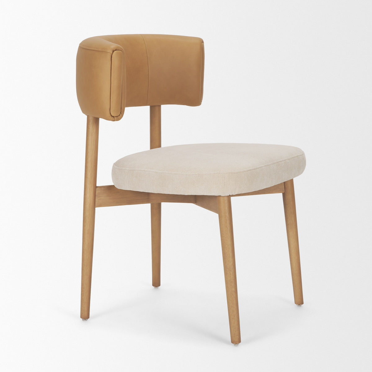 Motley Open Back Dining Side Chair | Cream Fabric w/ Brown Wood-Dining Chairs-DECOROLALA