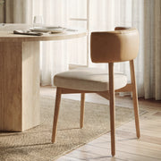 Motley Open Back Dining Side Chair | Cream Fabric w/ Brown Wood-Dining Chairs-DECOROLALA