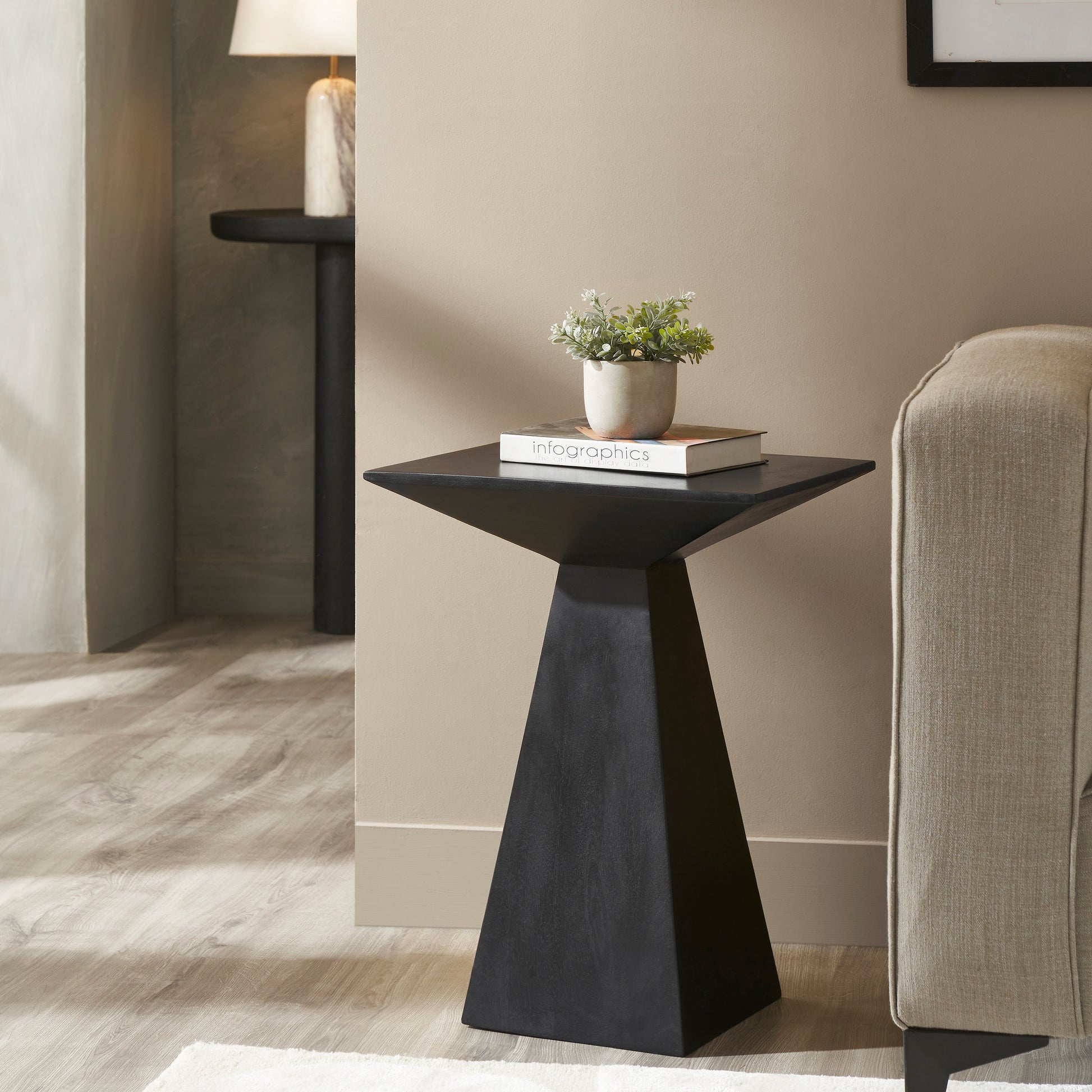 Moulin Indoor Mango Wood Side Table, Black-End Table-DECOROLALA