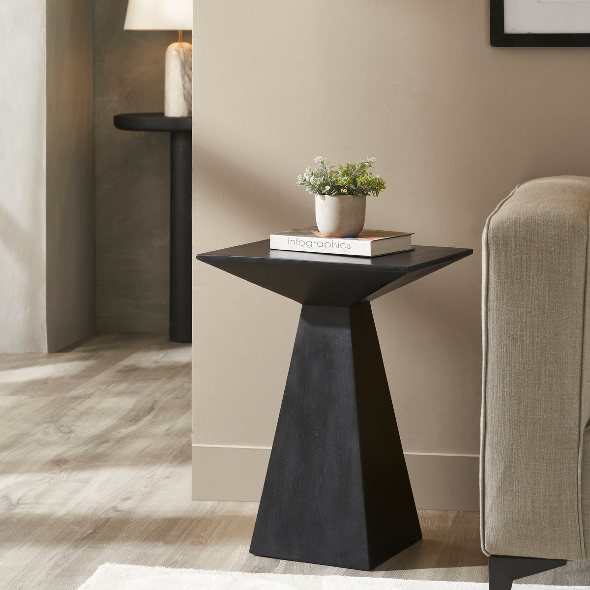 Moulin Indoor Mango Wood Side Table, Black-End Tables-DECOROLALA