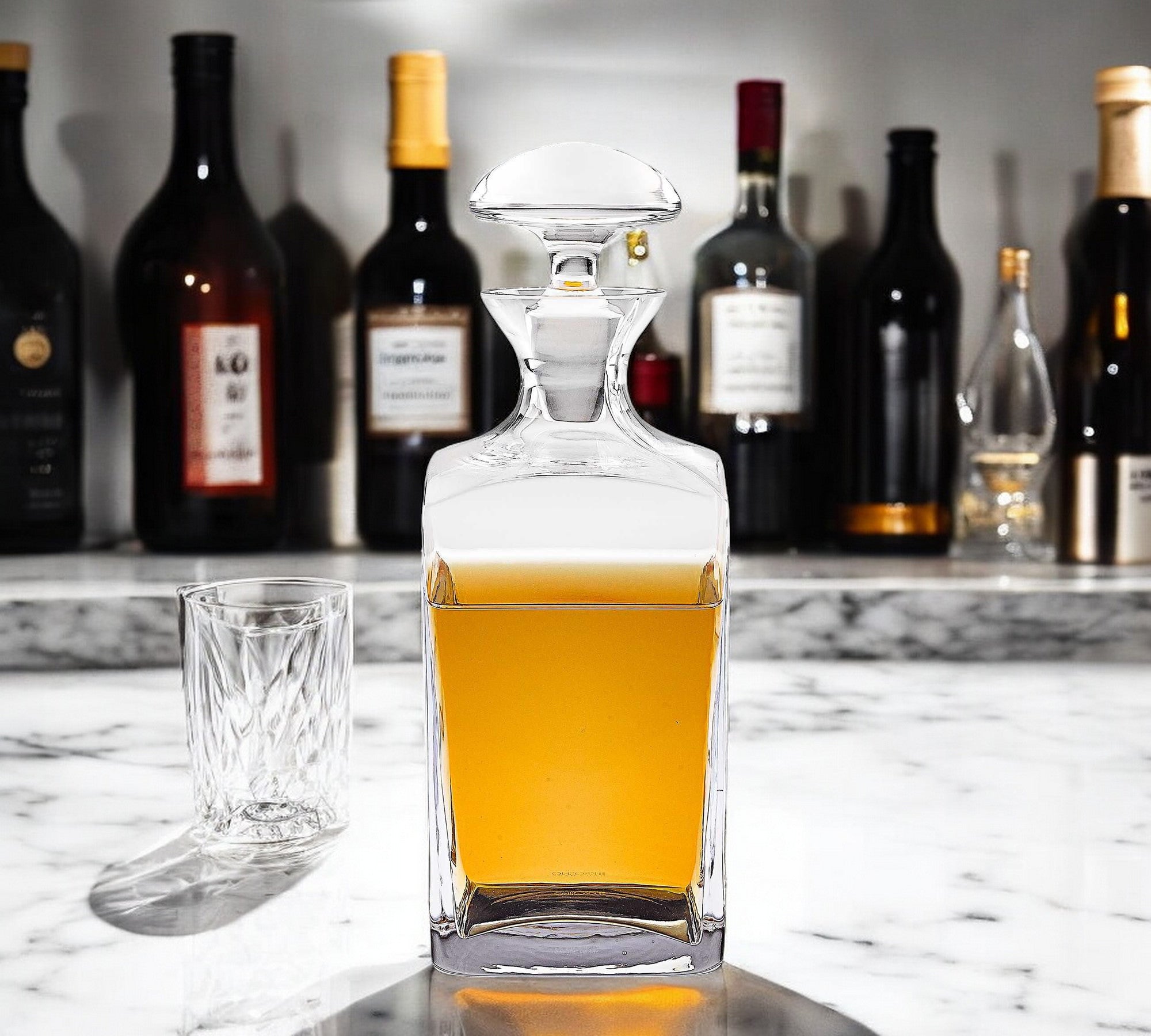 Mouth Blown European Crystal Scotch Or Whiskey Decanter 34 Oz-Barware and Drinkware-DECOROLALA