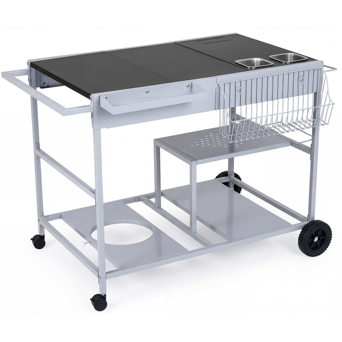 Movable Grill Table with 2 Spice Containers and Station for Backyard and BBQ-Black-Outdoor Grills-DECOROLALA