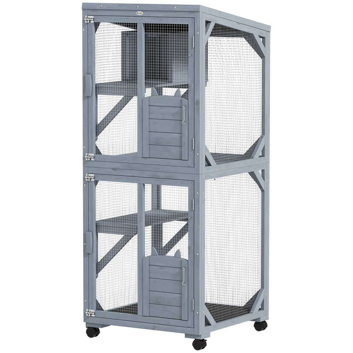 Movable Outdoor Catio Enclosure - Dark Grey 63" Fir Wood-Cats-DECOROLALA