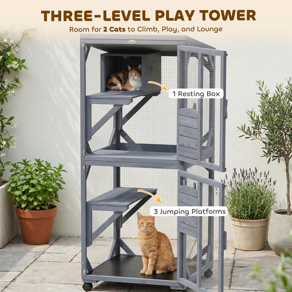 Movable Outdoor Catio Enclosure - Dark Grey 63" Fir Wood-Cats-DECOROLALA