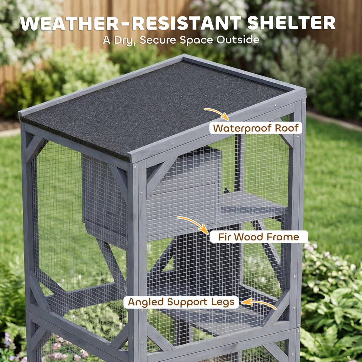 Movable Outdoor Catio Enclosure - Dark Grey 63" Fir Wood-Cats-DECOROLALA