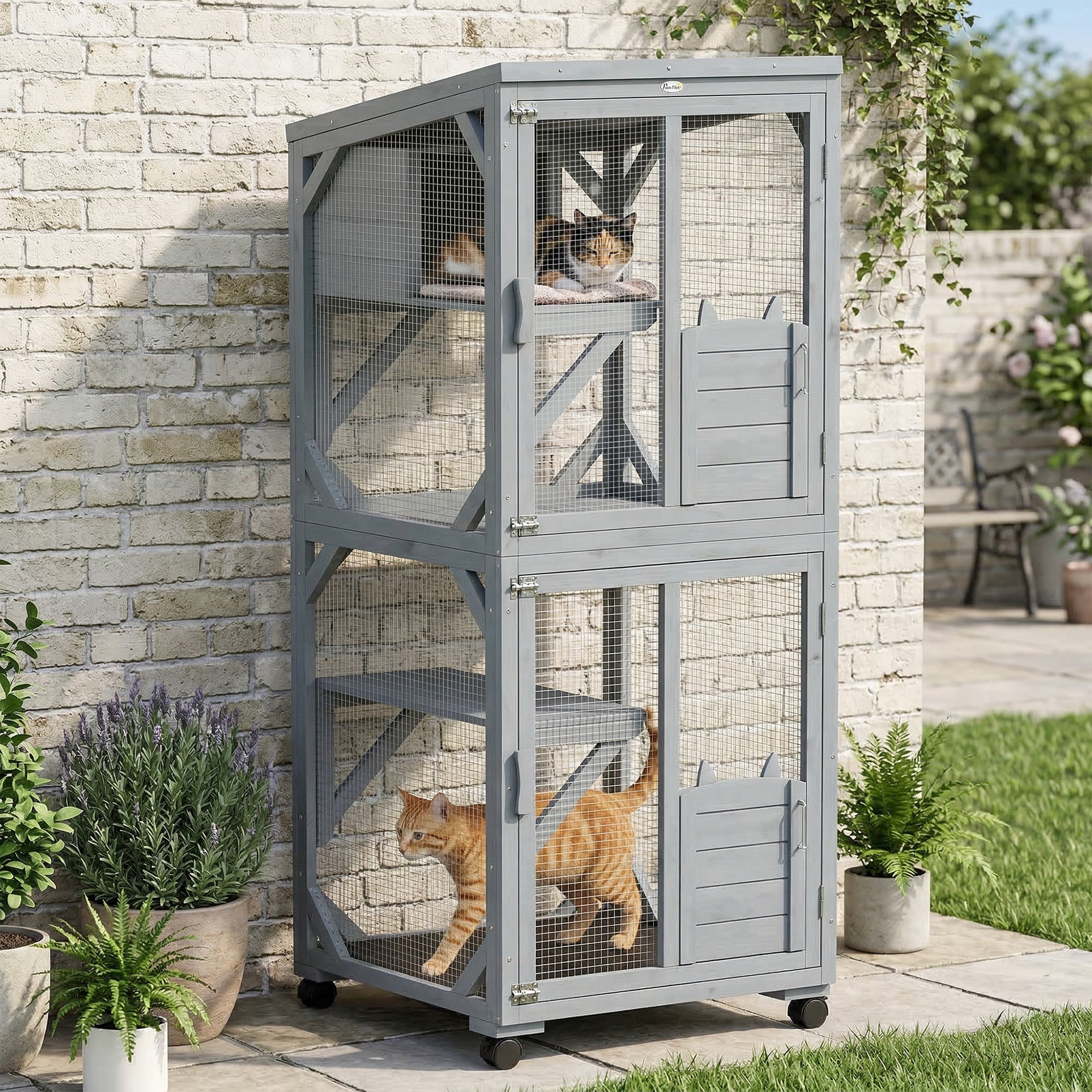 Movable Outdoor Catio Enclosure - Dark Grey 63" Fir Wood-Cats-DECOROLALA