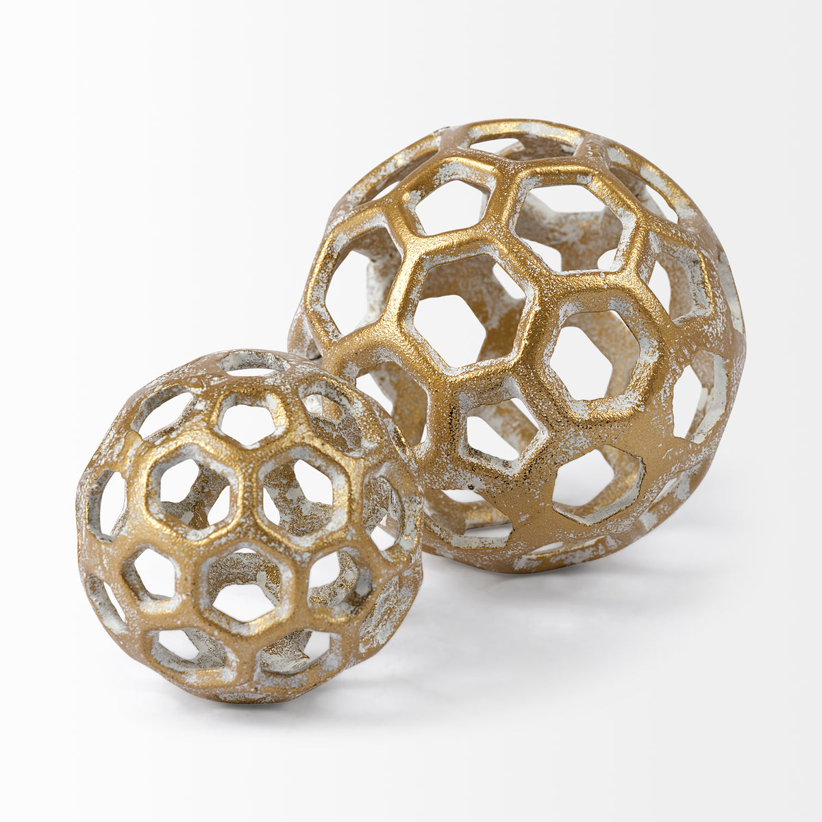 Moyer I Small Gold Metal Hollow Decorative Orb - 3"-Objects-DECOROLALA