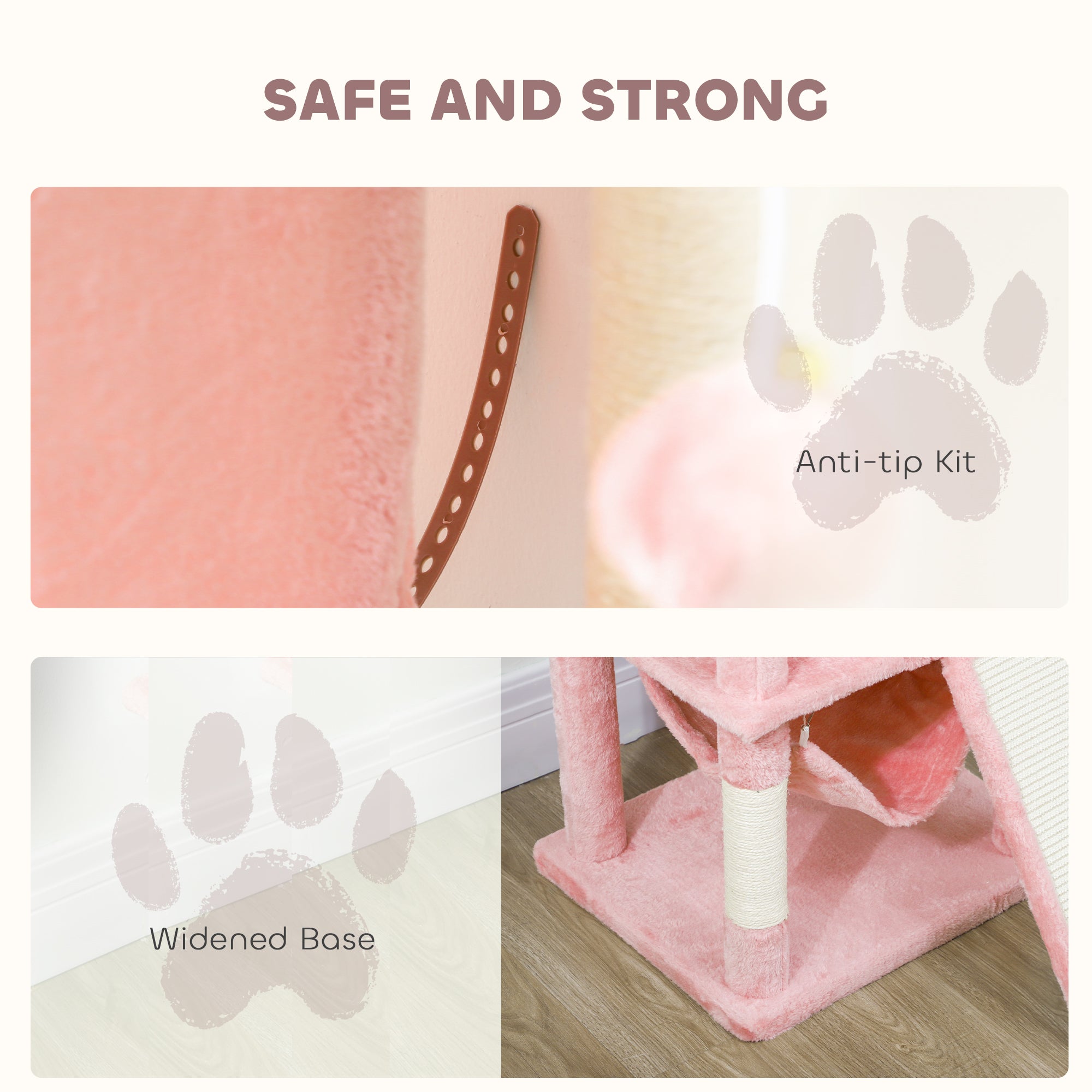 Cat Tree, 70" Multi-Level Cat Tower with 2 Condos, 2 Perches, Hammock, Toy Balls, Scratching Posts and Board, Pink