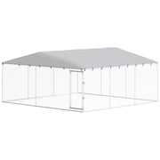 Chenil extérieur pour chiens de petite, moyenne et grande taille, 14.8' x 14.8' x 7.1', avec couverture imperméable, argenté