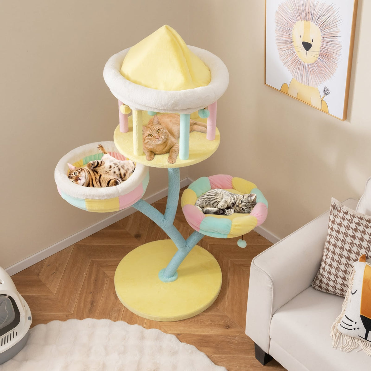 Multi-Layer Cat Tree with 2 Removable Perches Scratching Posts-Color-Cat Trees & Scratchers-DECOROLALA